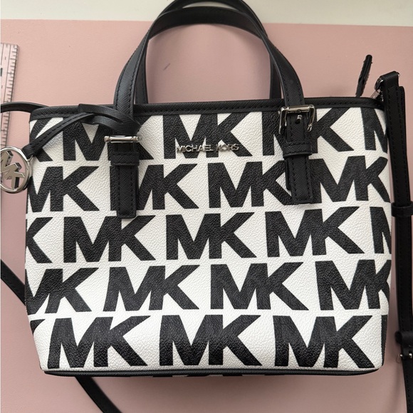 Michael Kors Handbags - Michael Kors Black & White MK Logo Mini Tote